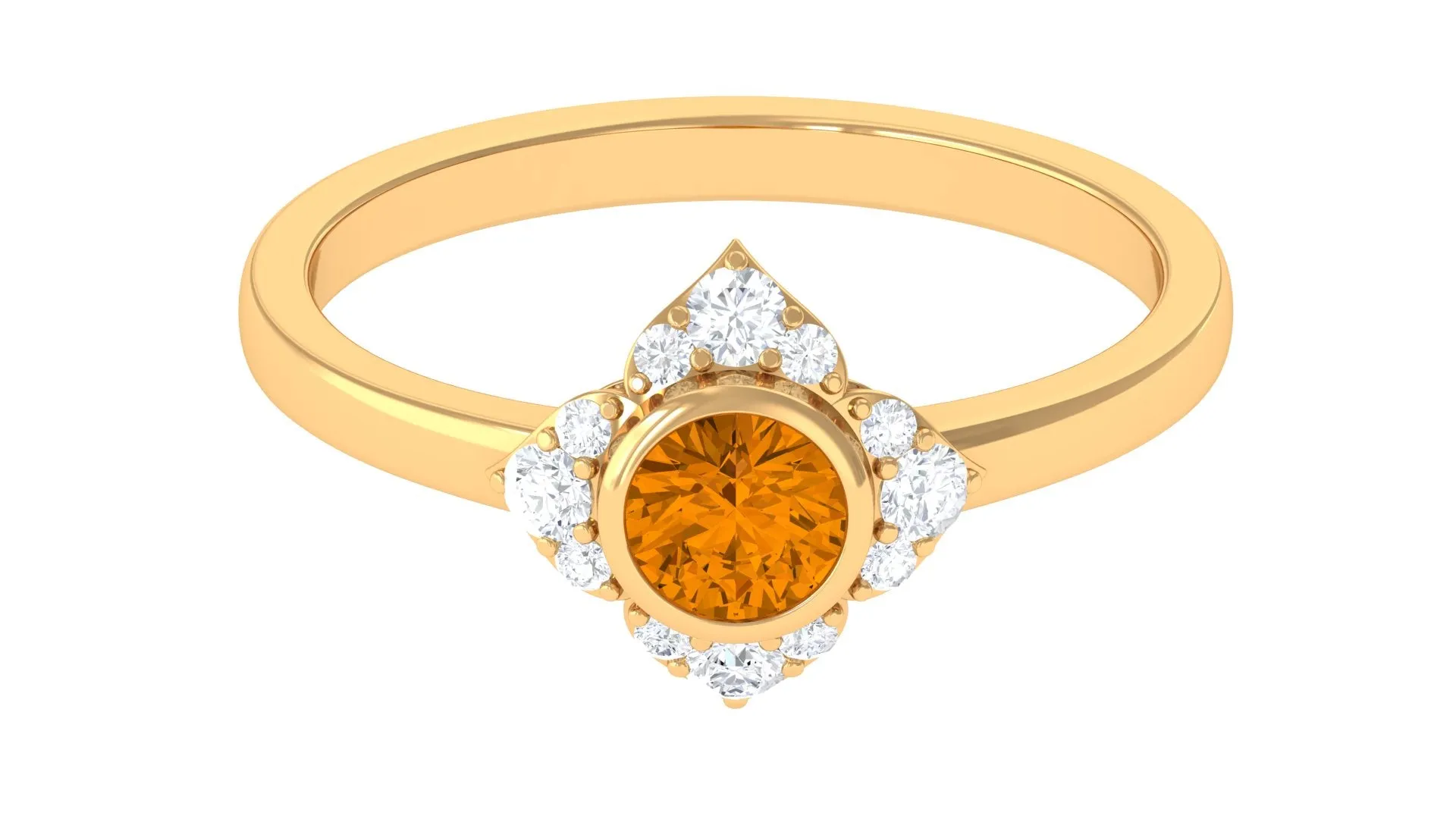 0.50 CT Natural Citrine Floral Engagement Ring with Diamond Accent