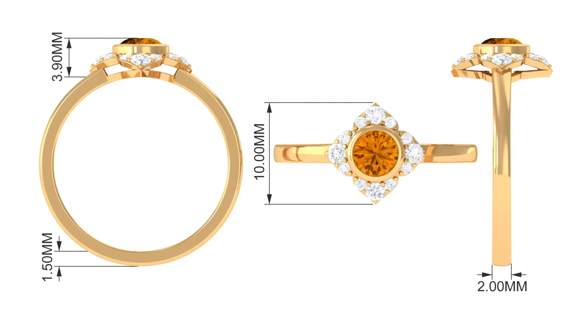 0.50 CT Natural Citrine Floral Engagement Ring with Diamond Accent