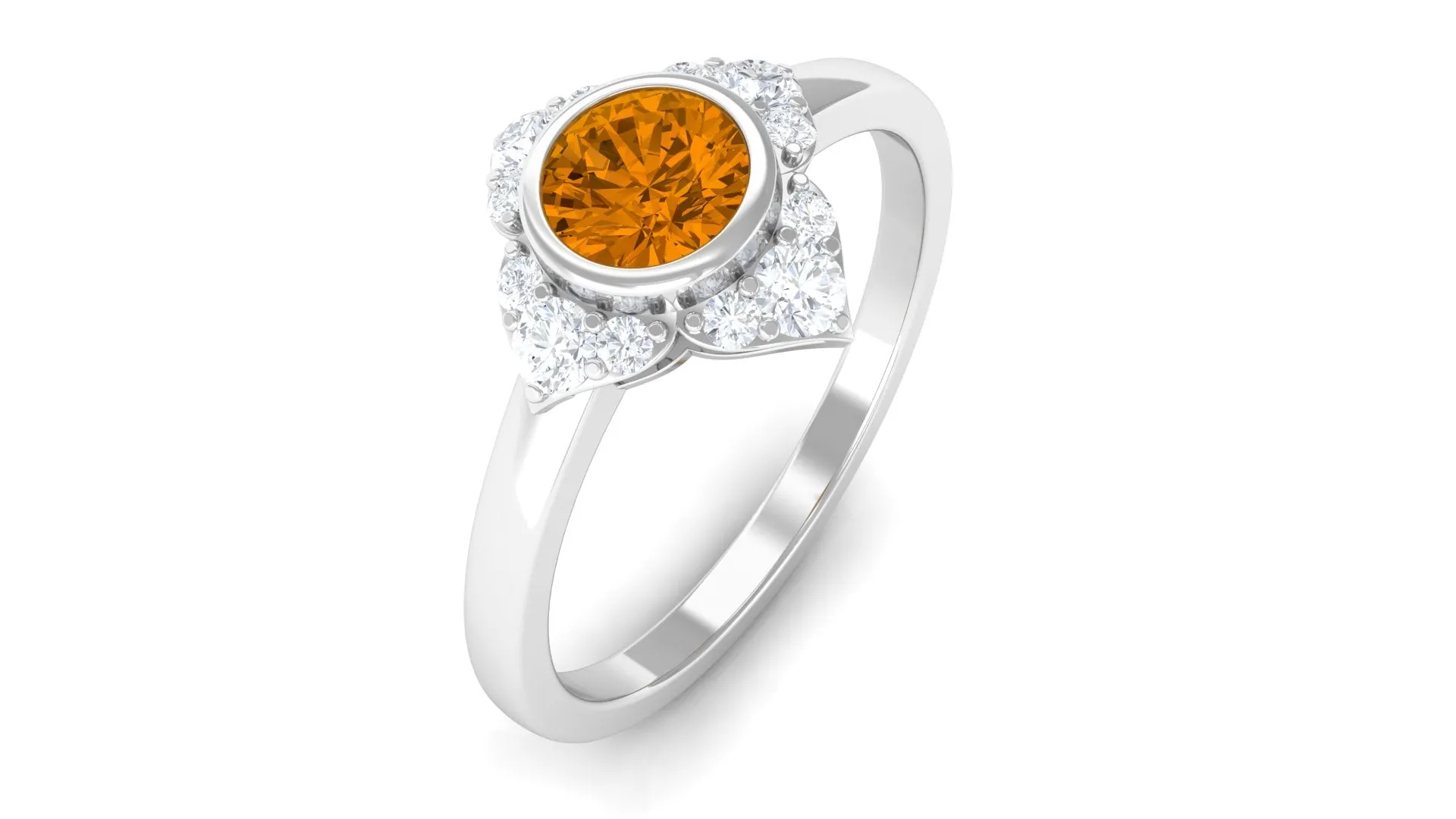 0.50 CT Natural Citrine Floral Engagement Ring with Diamond Accent