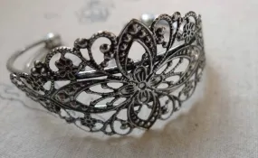 1 pc Antique Silver Brass Filigree Flower Bangle Bracelet  A6318
