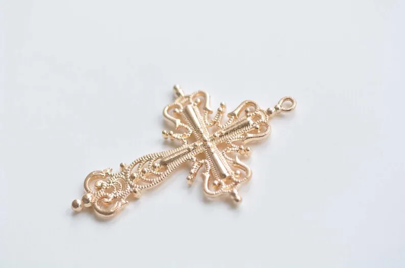 10 pcs Antique Bronze/Copper/Silver/Black/Gold Filigree Cross Pendants Charms 42x63mm