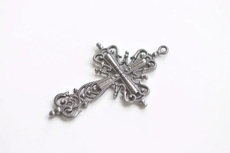 10 pcs Antique Bronze/Copper/Silver/Black/Gold Filigree Cross Pendants Charms 42x63mm