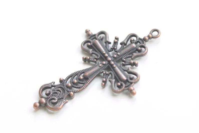 10 pcs Antique Bronze/Copper/Silver/Black/Gold Filigree Cross Pendants Charms 42x63mm