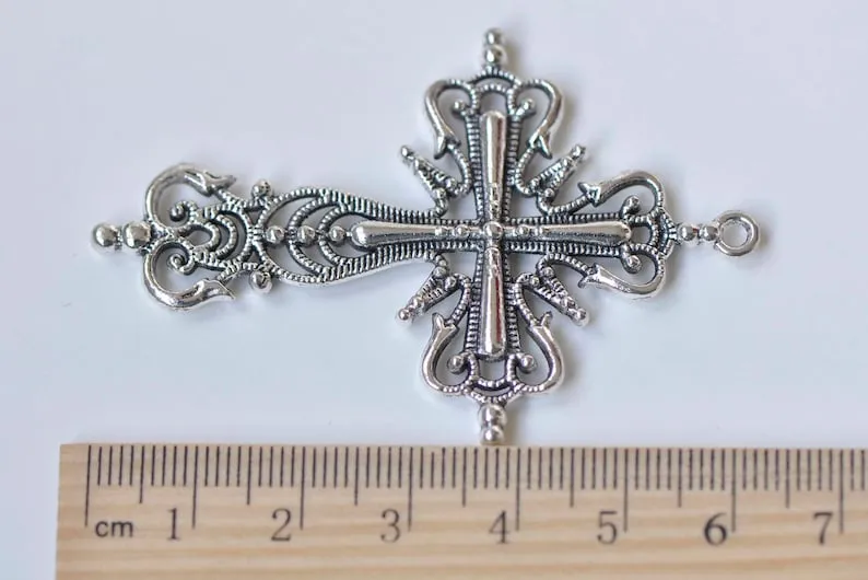 10 pcs Antique Bronze/Copper/Silver/Black/Gold Filigree Cross Pendants Charms 42x63mm