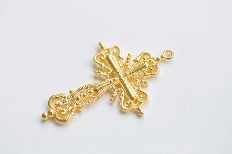10 pcs Antique Bronze/Copper/Silver/Black/Gold Filigree Cross Pendants Charms 42x63mm