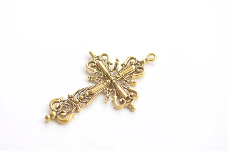 10 pcs Antique Bronze/Copper/Silver/Black/Gold Filigree Cross Pendants Charms 42x63mm