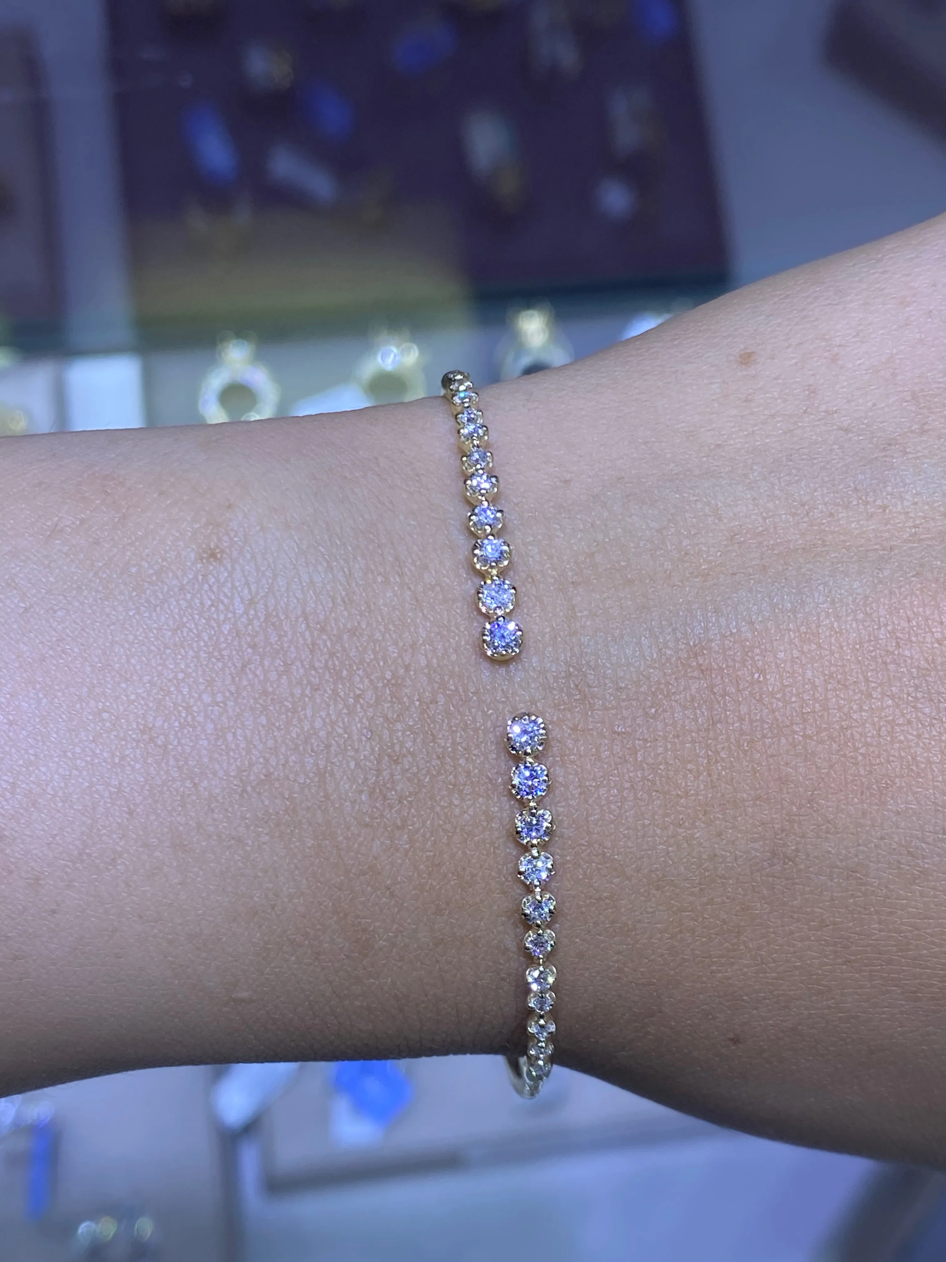 14K Gold Open Round Diamond Bangle