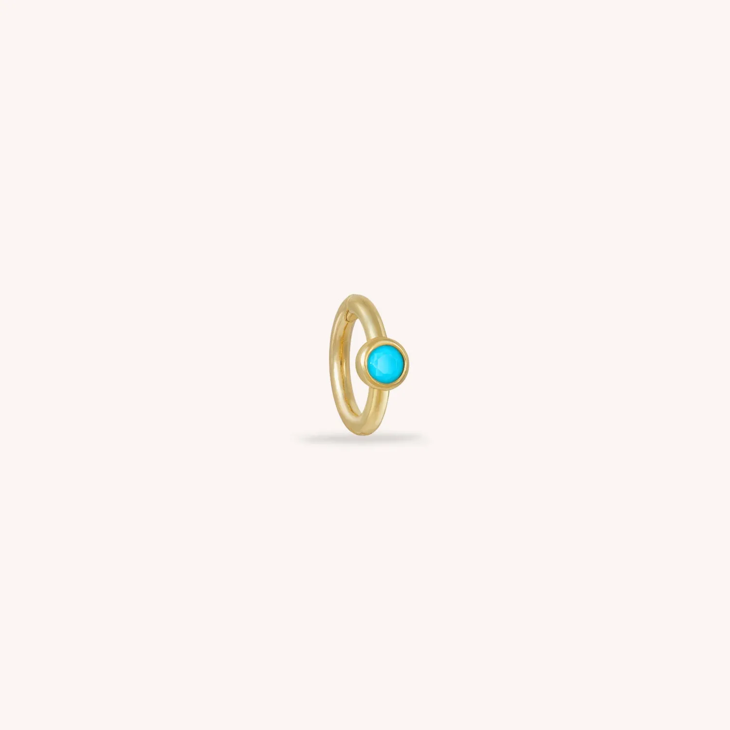 14K Solid Gold Turquoise Baby Single Clicker Hoop