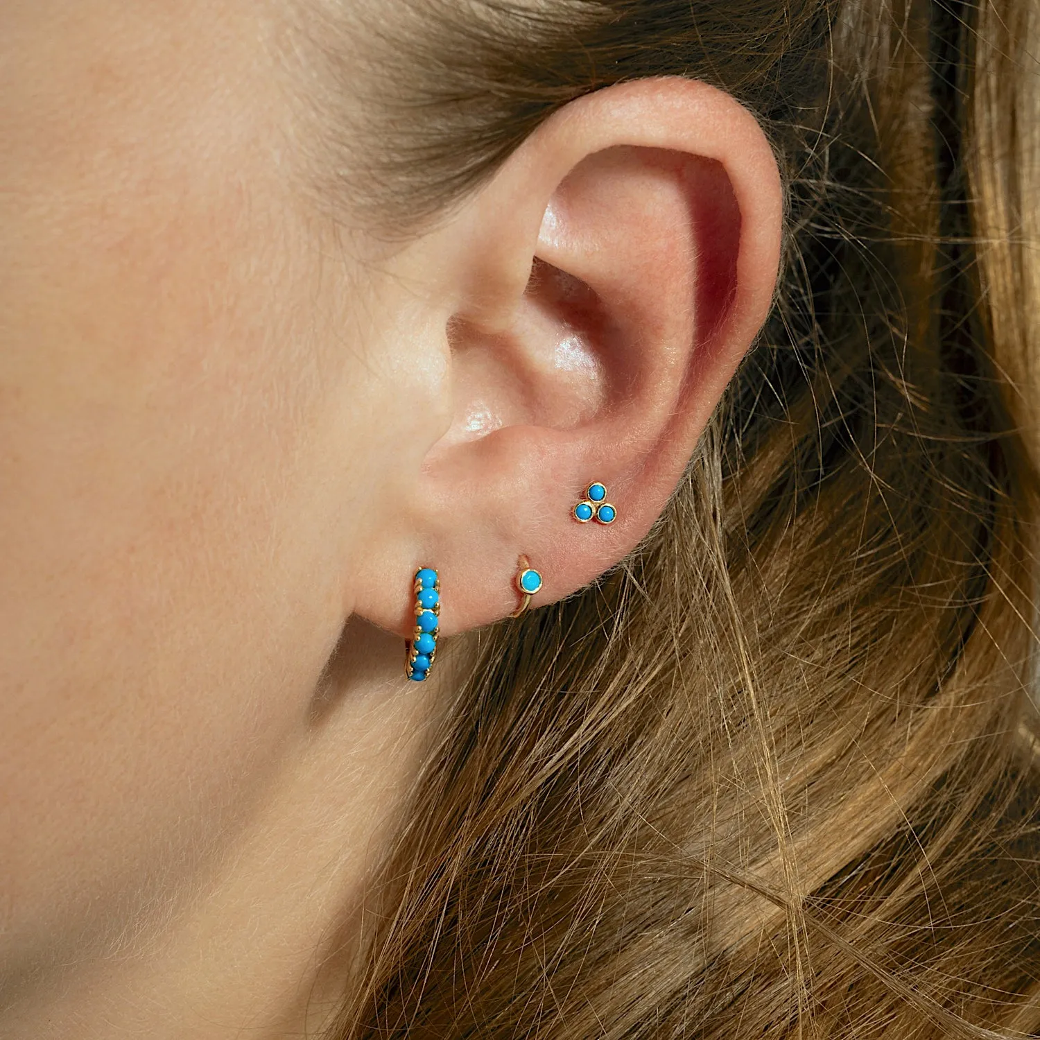 14K Solid Gold Turquoise Baby Single Clicker Hoop