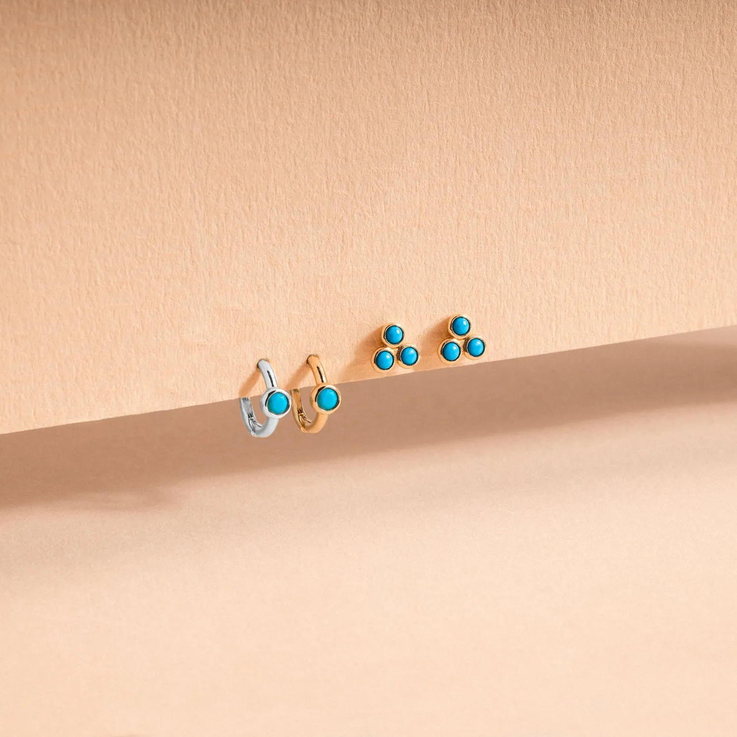 14K Solid Gold Turquoise Baby Single Clicker Hoop