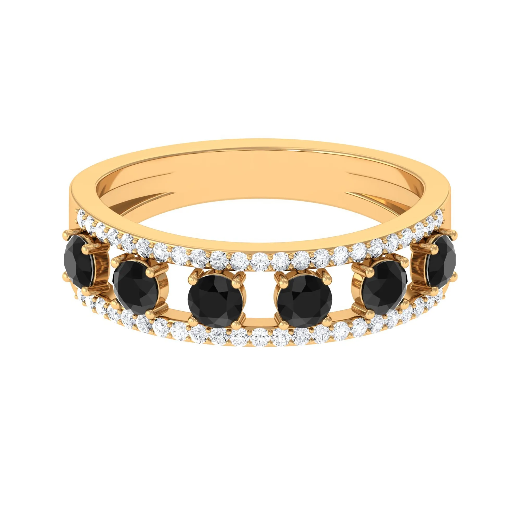 3/4 CT Black Onyx Anniversary Band Ring with Diamond