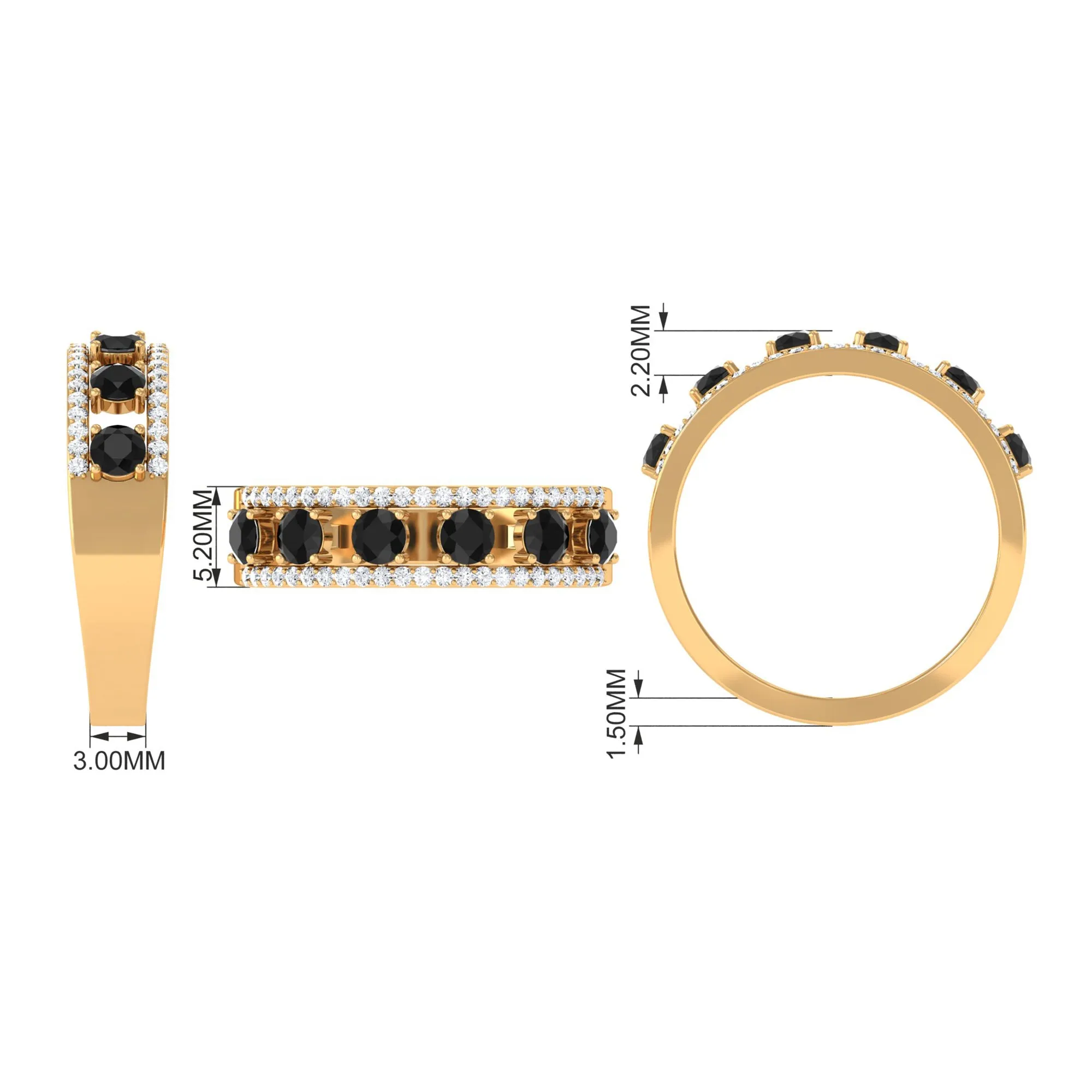 3/4 CT Black Onyx Anniversary Band Ring with Diamond