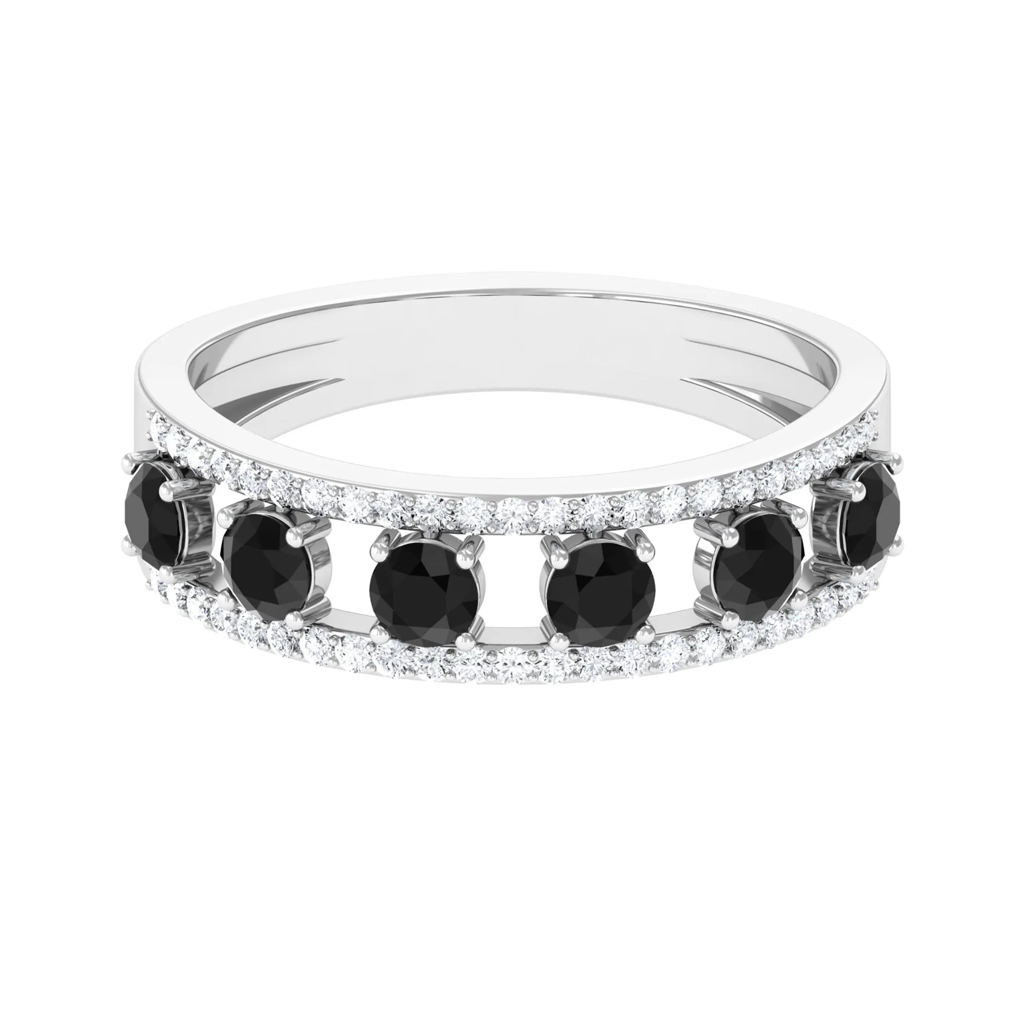 3/4 CT Black Onyx Anniversary Band Ring with Diamond