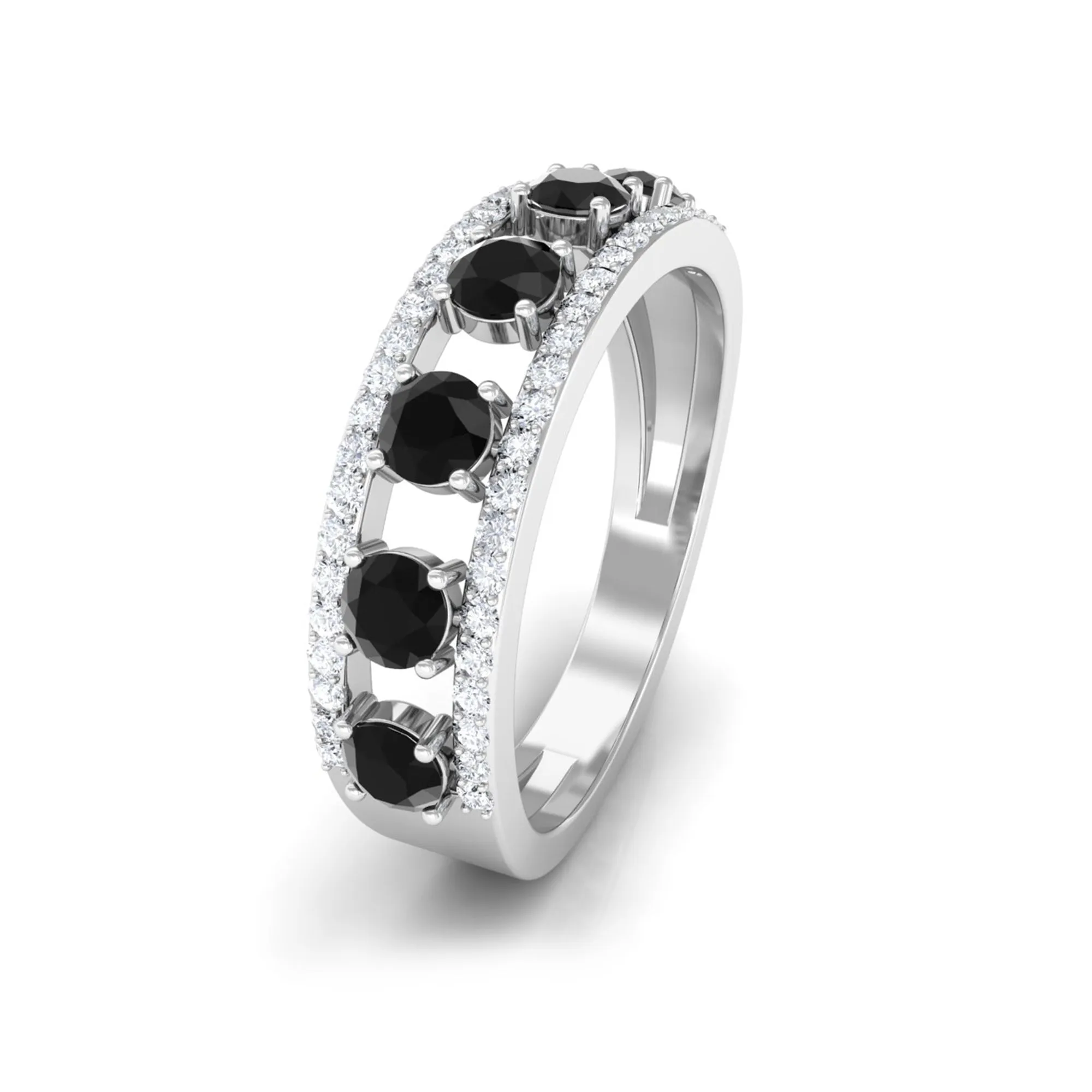 3/4 CT Black Onyx Anniversary Band Ring with Diamond