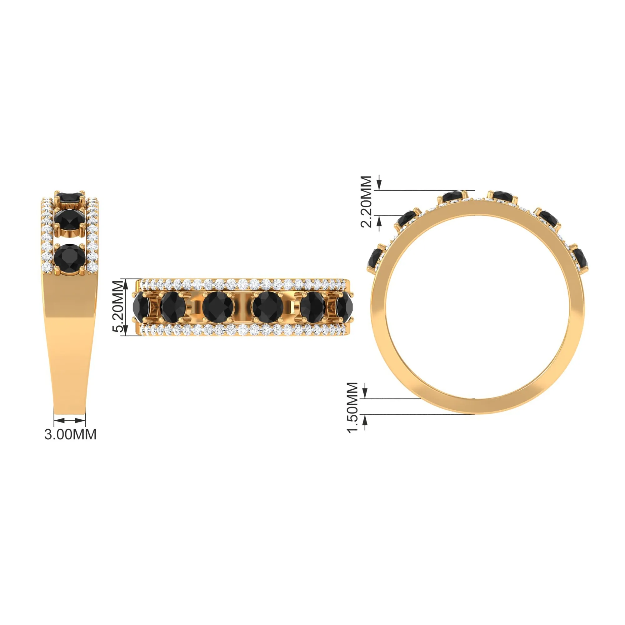 3/4 CT Black Onyx Anniversary Band Ring with Diamond
