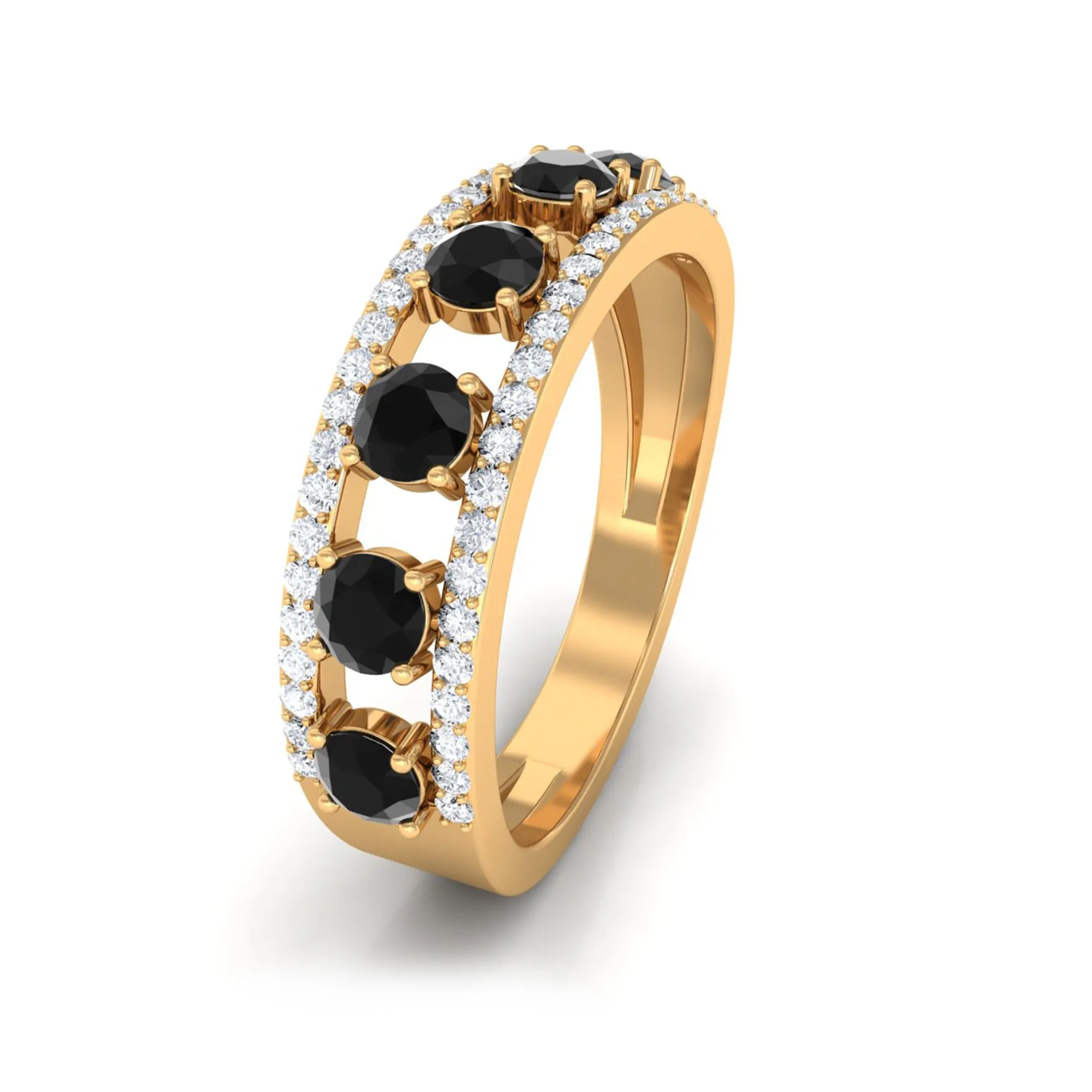 3/4 CT Black Onyx Anniversary Band Ring with Diamond