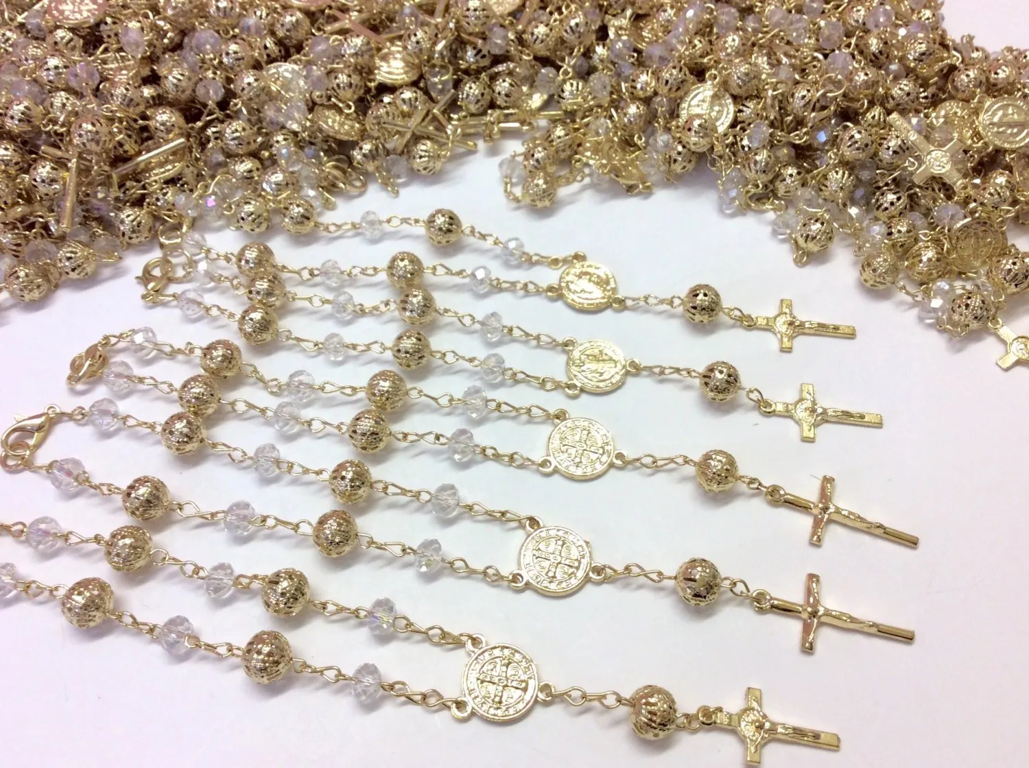 50 pcs st. Benedict Silver clasp rosaries, Bracelet Rosary, Car Mirror, First communion favors, baptism, christening, Recuerditos Bautizo