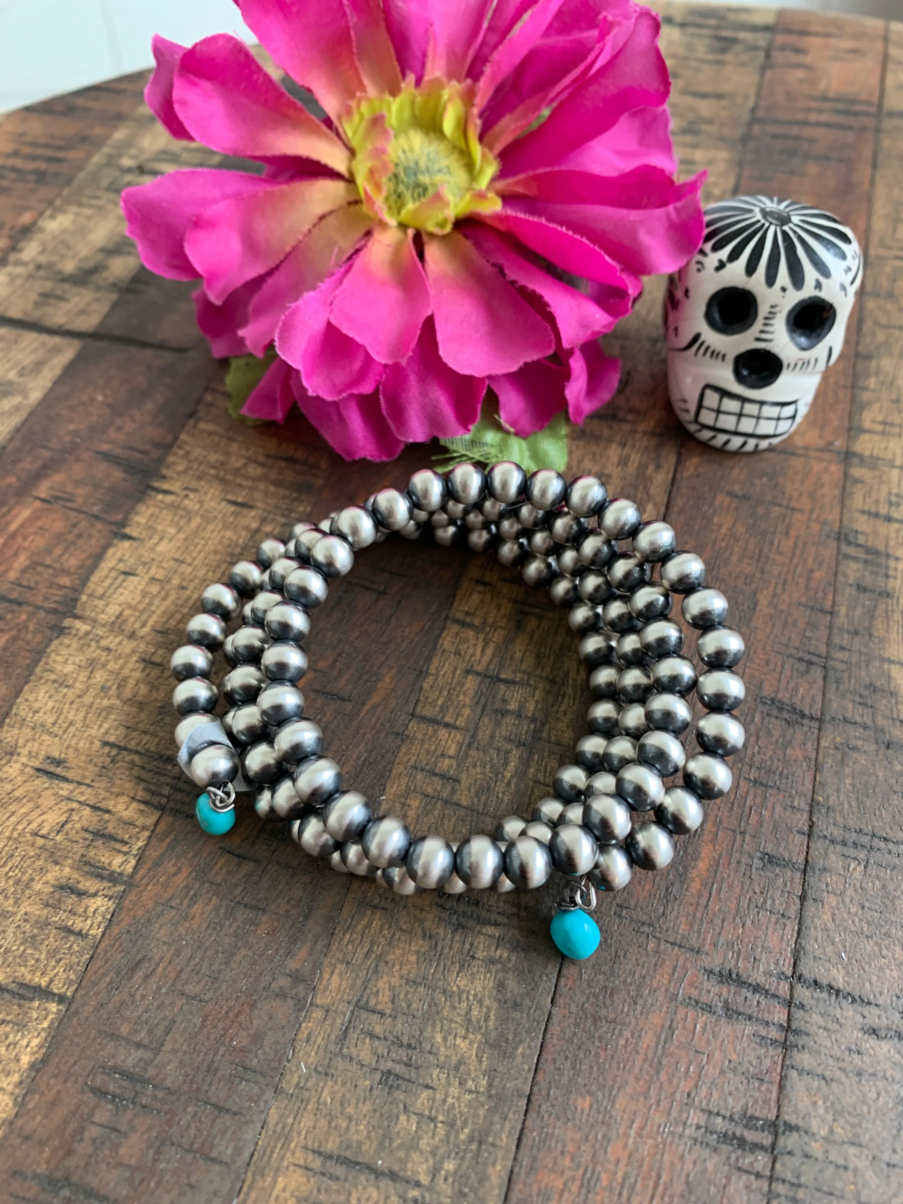 6mm Pearl Memory Wire Bracelet