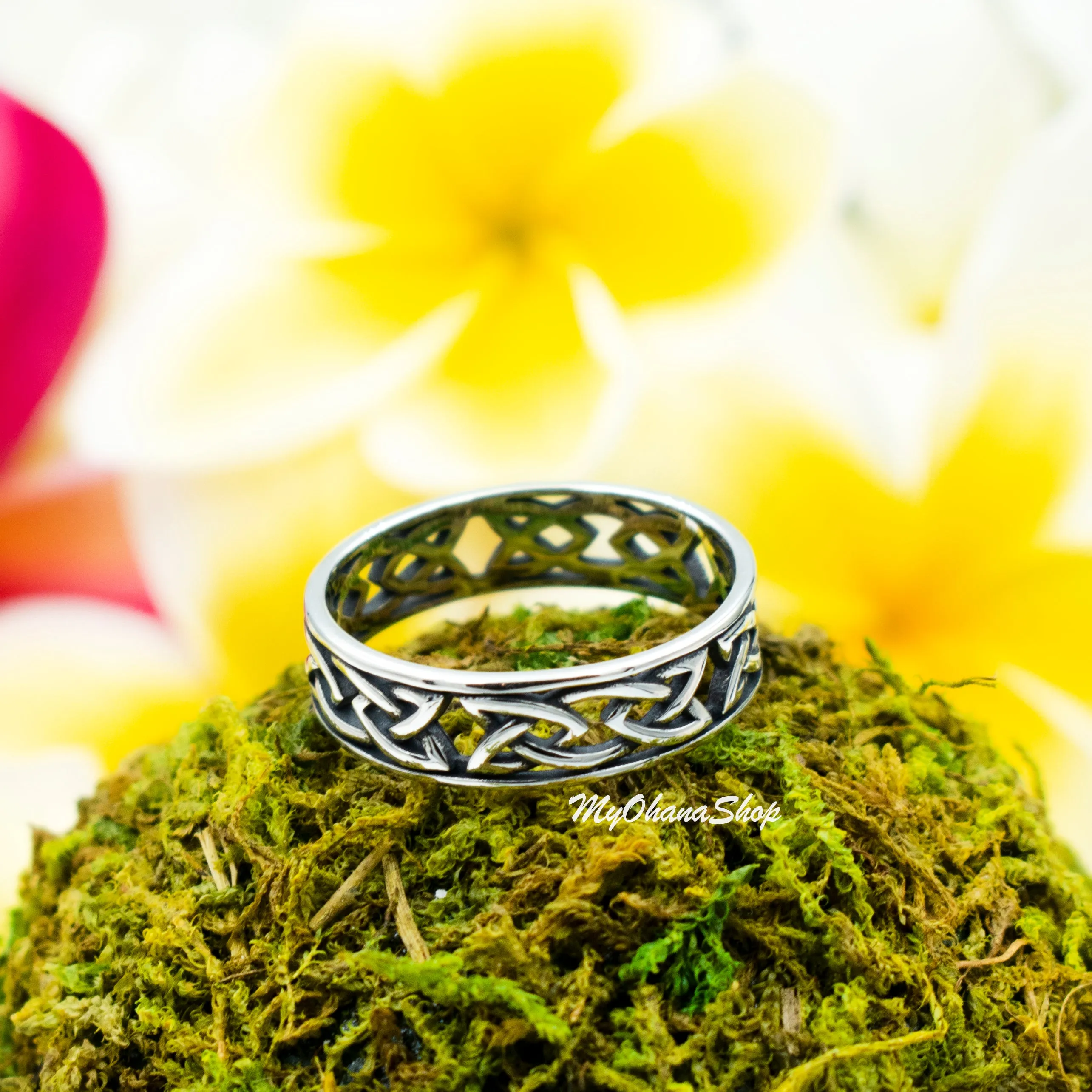 925 Sterling Silver Celtic Knot Ring For Men & Women.  6mm Cutout Band, Irish Scottish Trinity Love Knot Design for Pinky, Wedding, Thumb, Index Finger Ring.  His & Her Matching Bands.