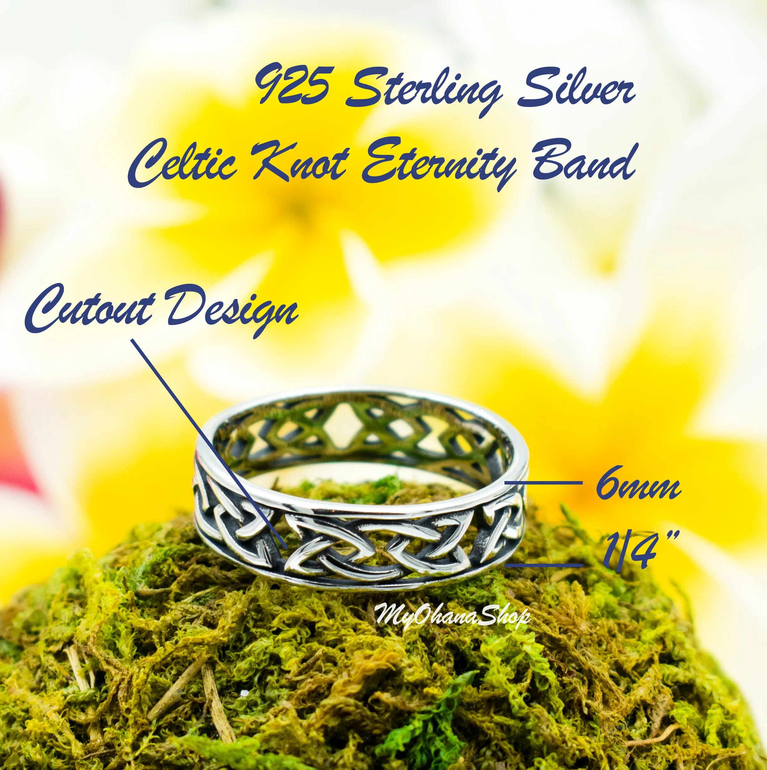 925 Sterling Silver Celtic Knot Ring For Men & Women.  6mm Cutout Band, Irish Scottish Trinity Love Knot Design for Pinky, Wedding, Thumb, Index Finger Ring.  His & Her Matching Bands.