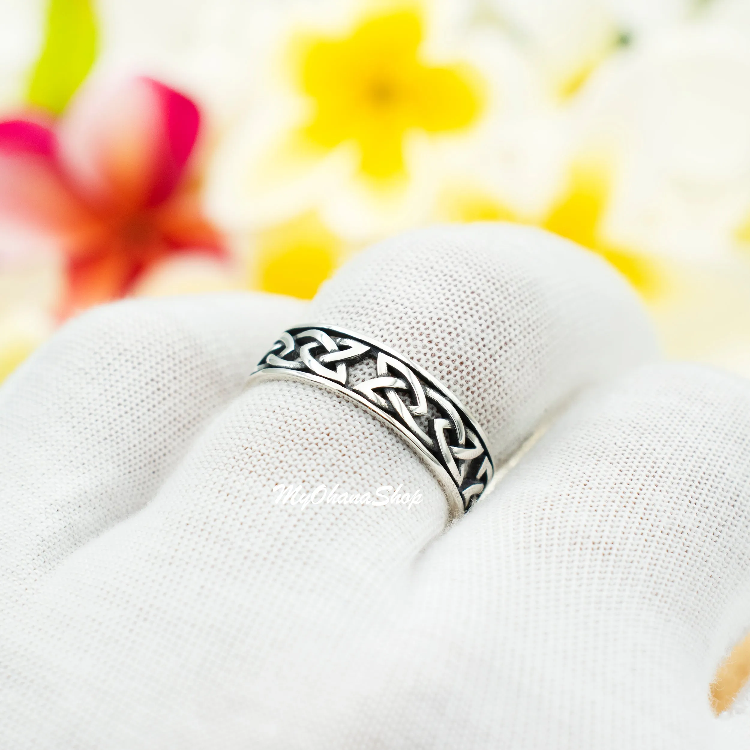 925 Sterling Silver Celtic Knot Ring For Men & Women.  6mm Cutout Band, Irish Scottish Trinity Love Knot Design for Pinky, Wedding, Thumb, Index Finger Ring.  His & Her Matching Bands.