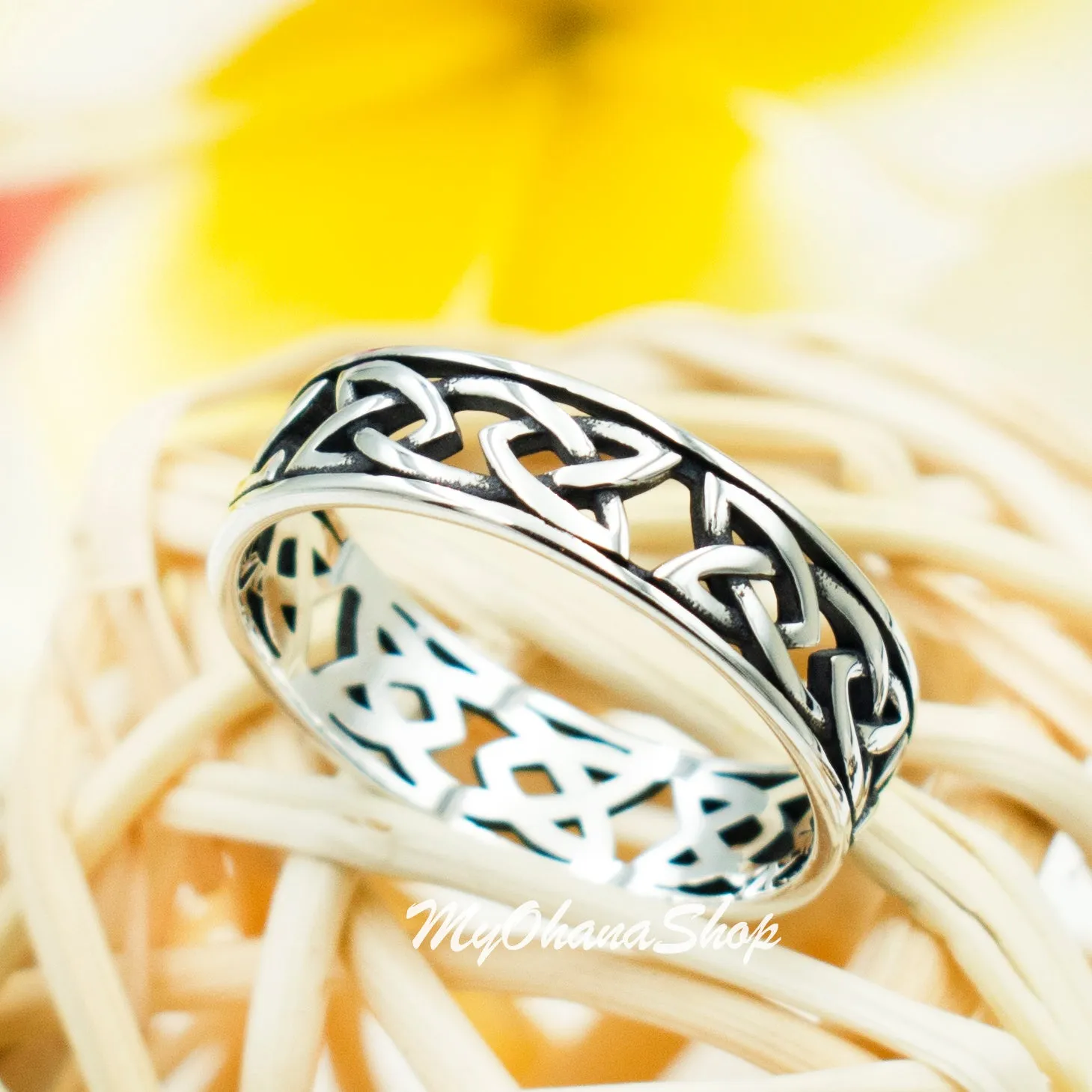 925 Sterling Silver Celtic Knot Ring For Men & Women.  6mm Cutout Band, Irish Scottish Trinity Love Knot Design for Pinky, Wedding, Thumb, Index Finger Ring.  His & Her Matching Bands.