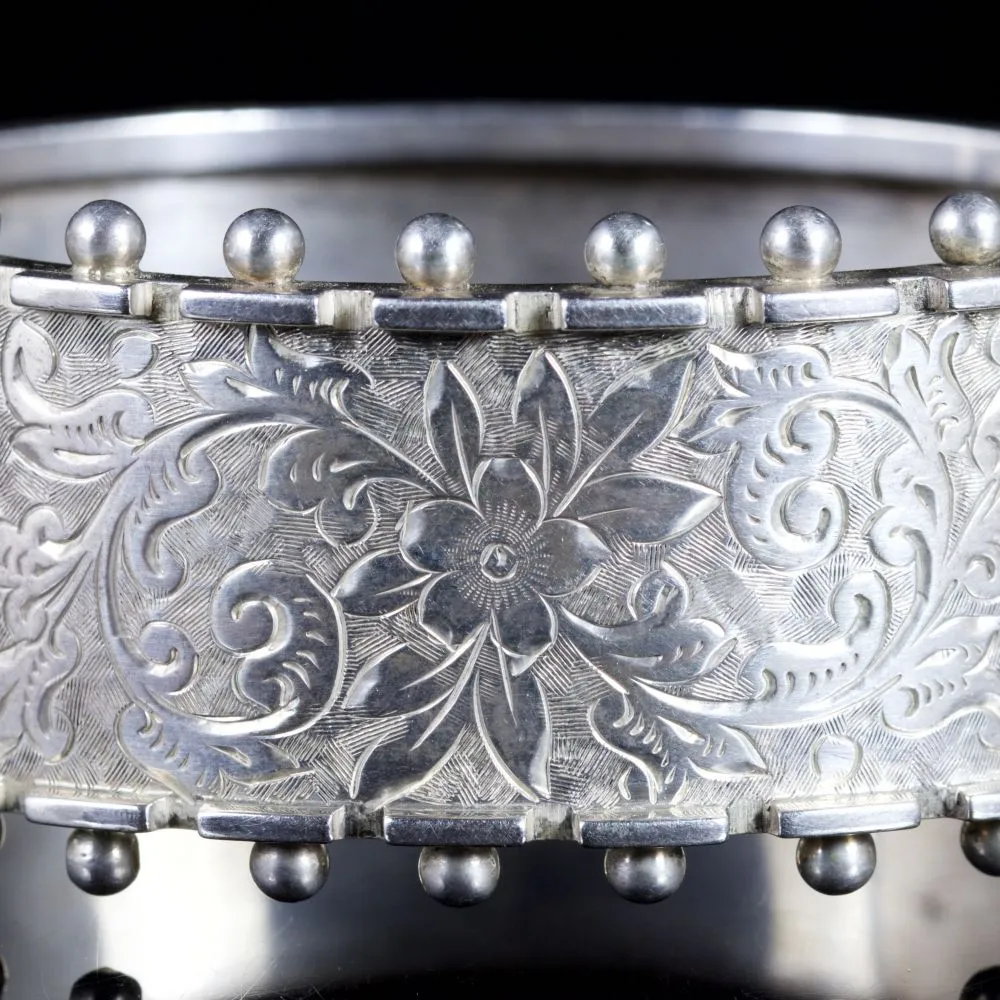 Antique Victorian Engraved Bangle Sterling Silver Circa 1900