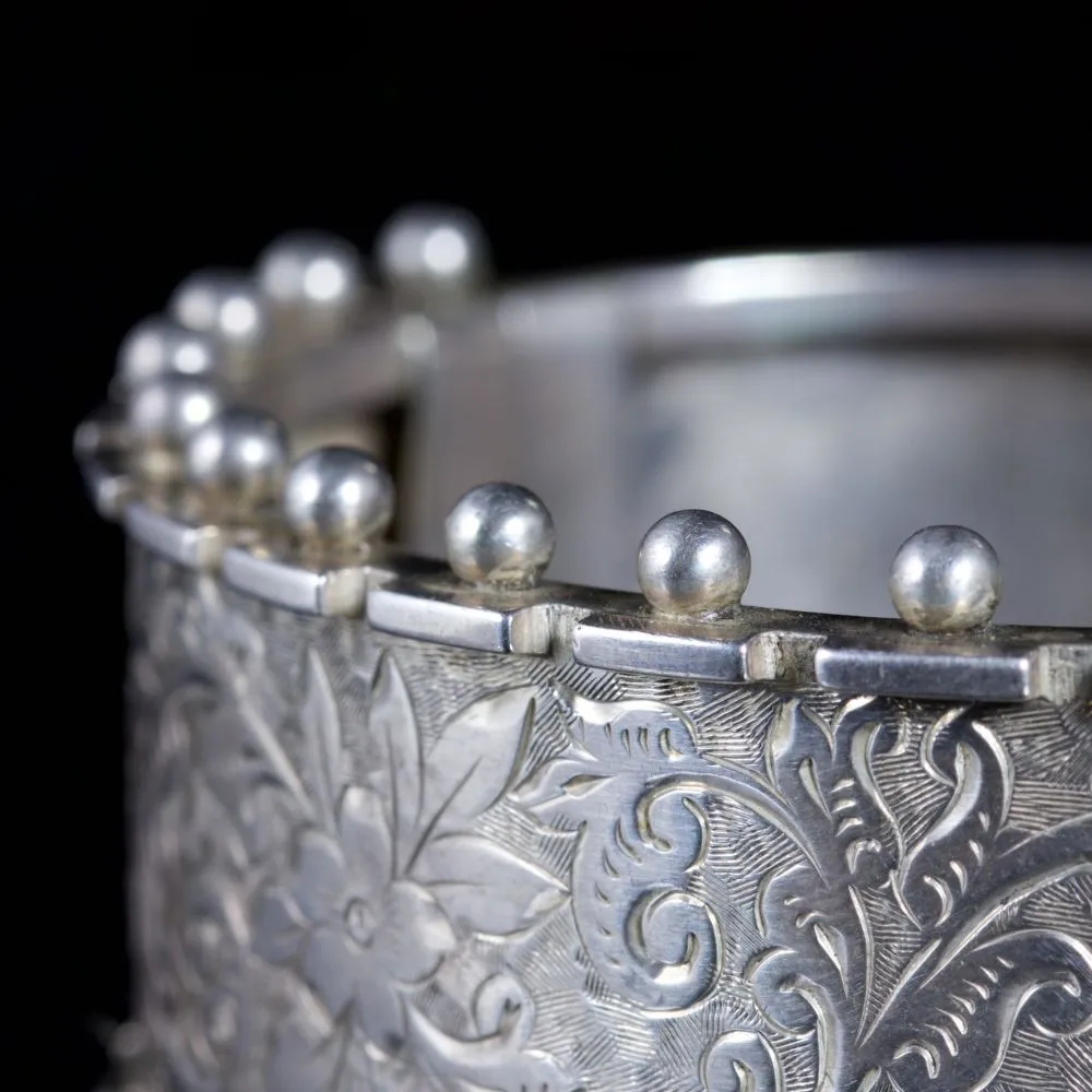 Antique Victorian Engraved Bangle Sterling Silver Circa 1900