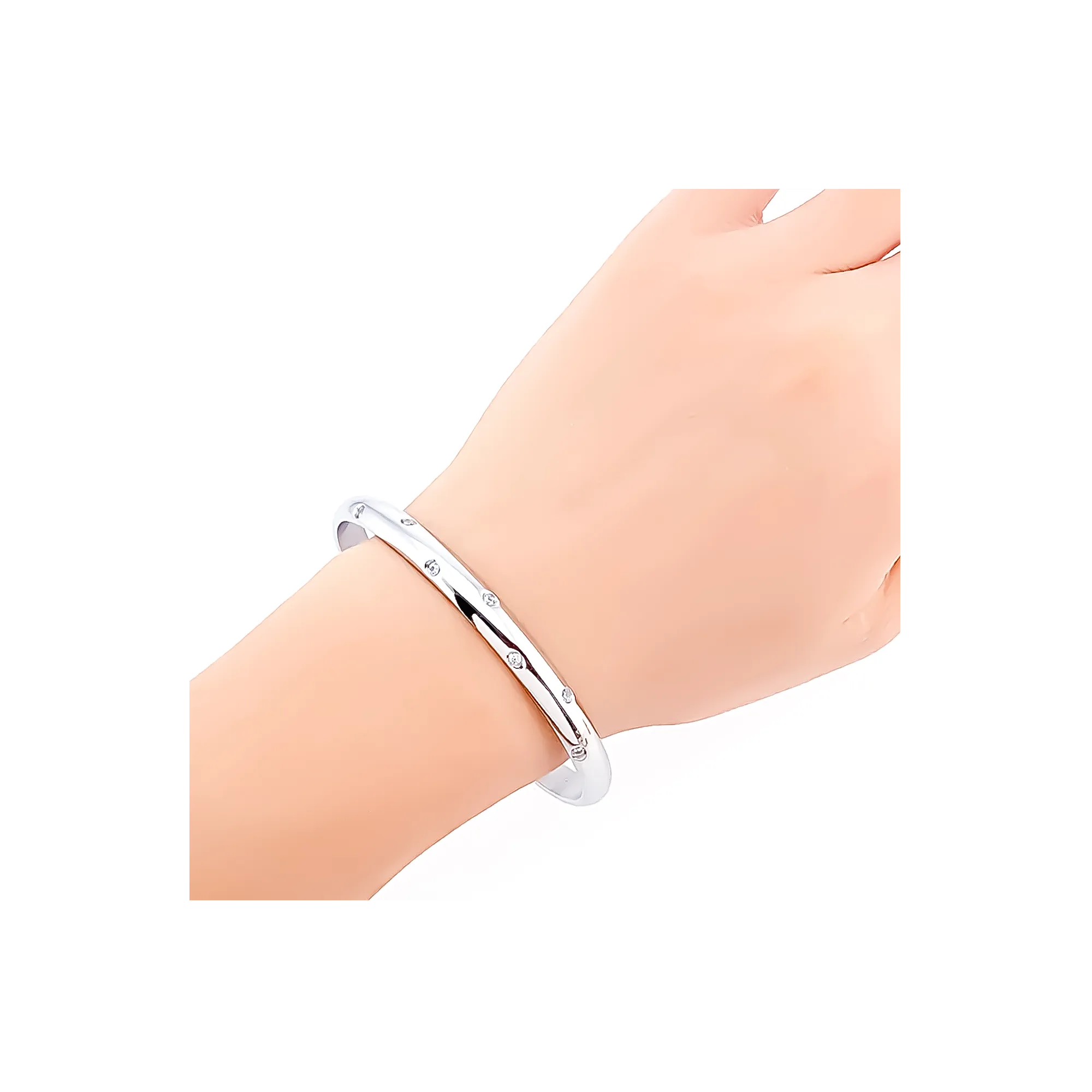 BG608W B.Tiff High Polish 8-Stone Starlight Pave Adjustable Bangle Cuff