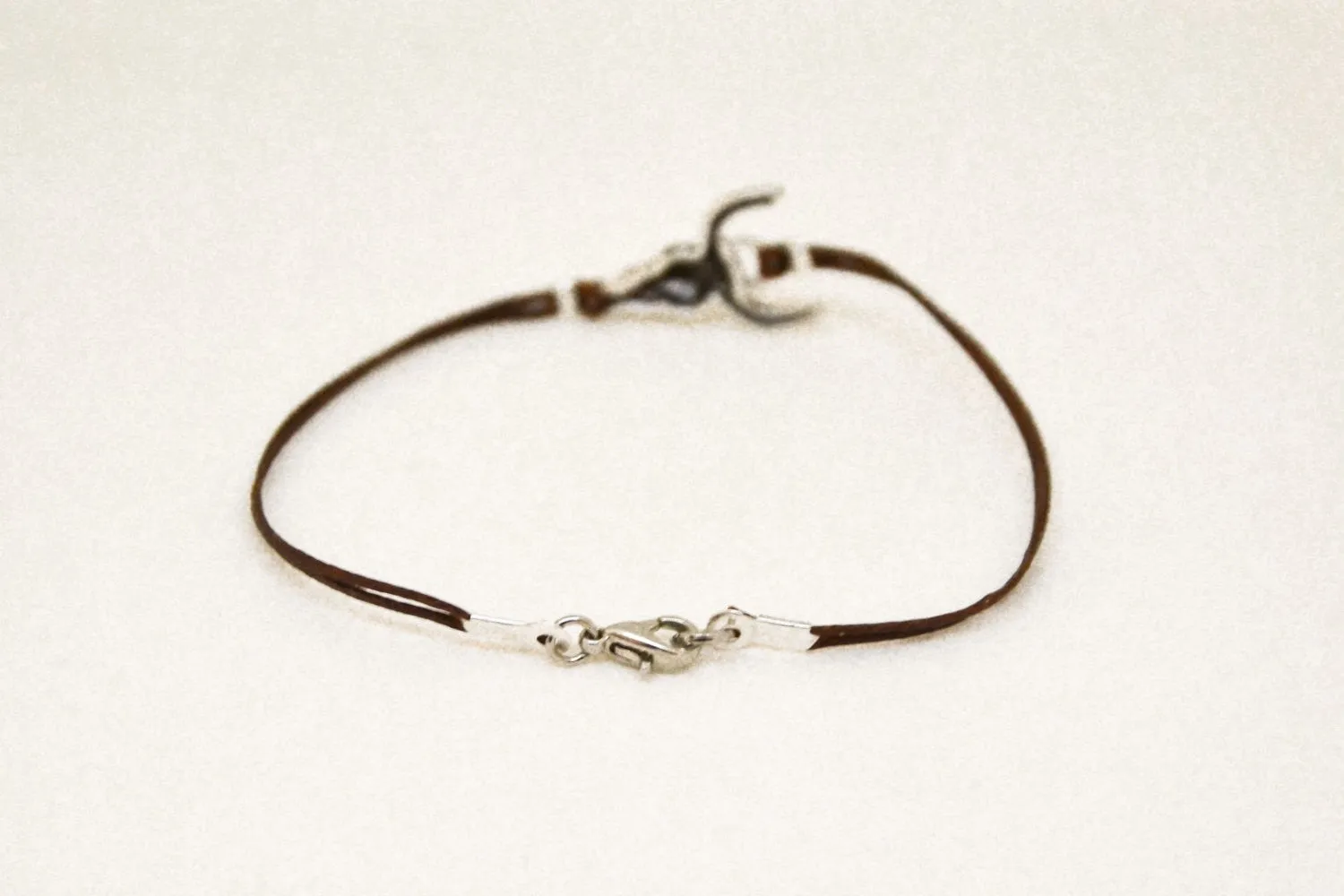 Bull head bracelet for men, brown cords, men's jewellery