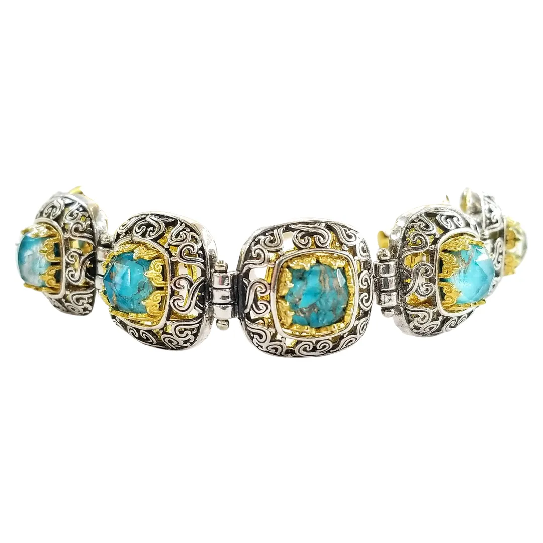 Byzantine bracelet with turquoise doublets in silver 925