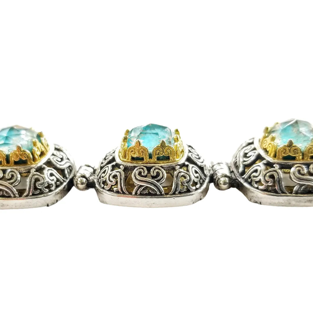 Byzantine bracelet with turquoise doublets in silver 925