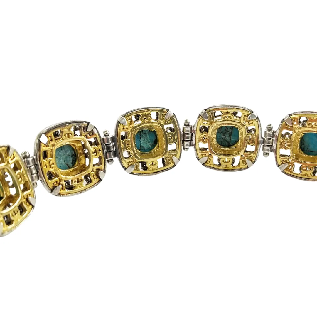 Byzantine bracelet with turquoise doublets in silver 925