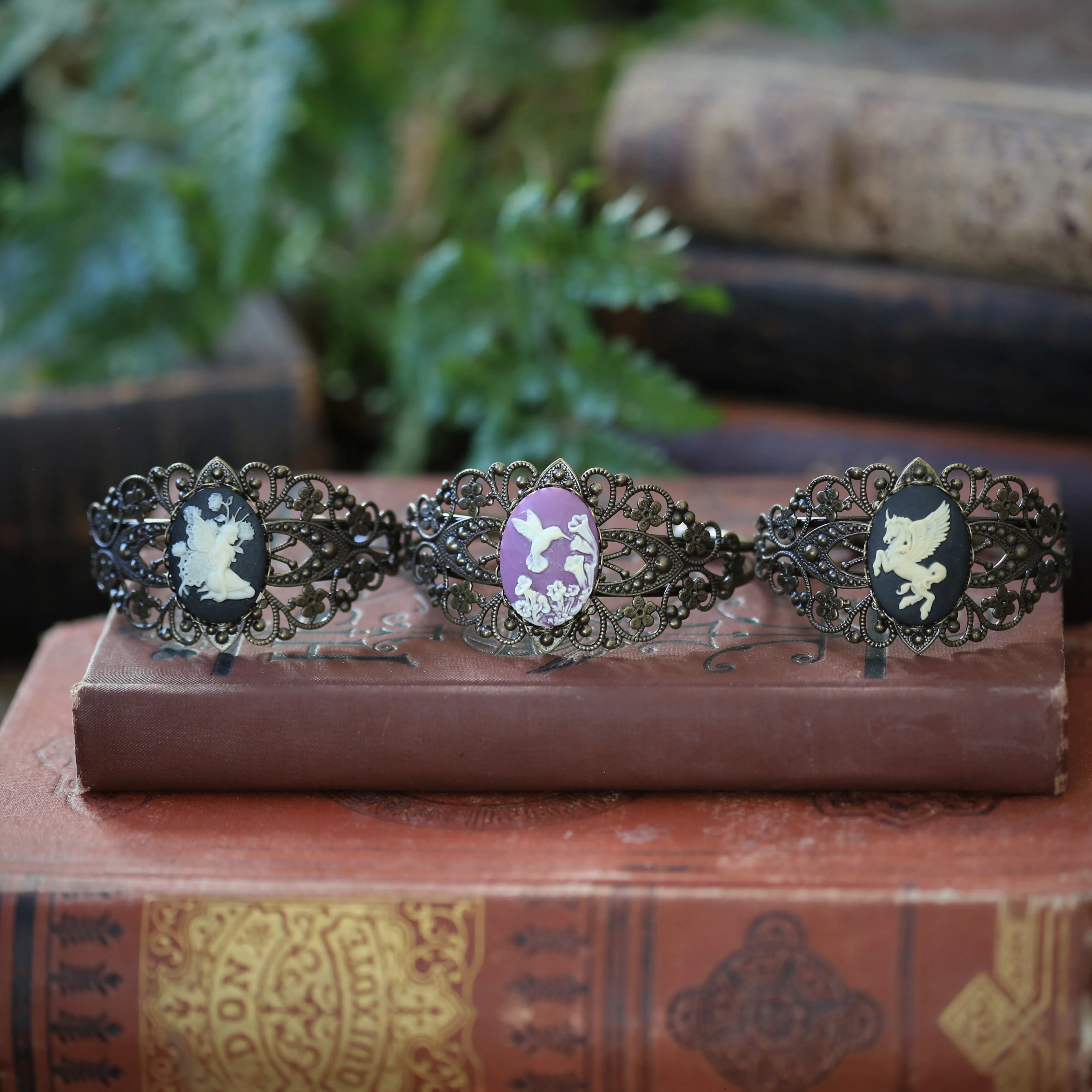 Cameo Cuff Bracelet - Fairy, Hummingbird, and Pegasus