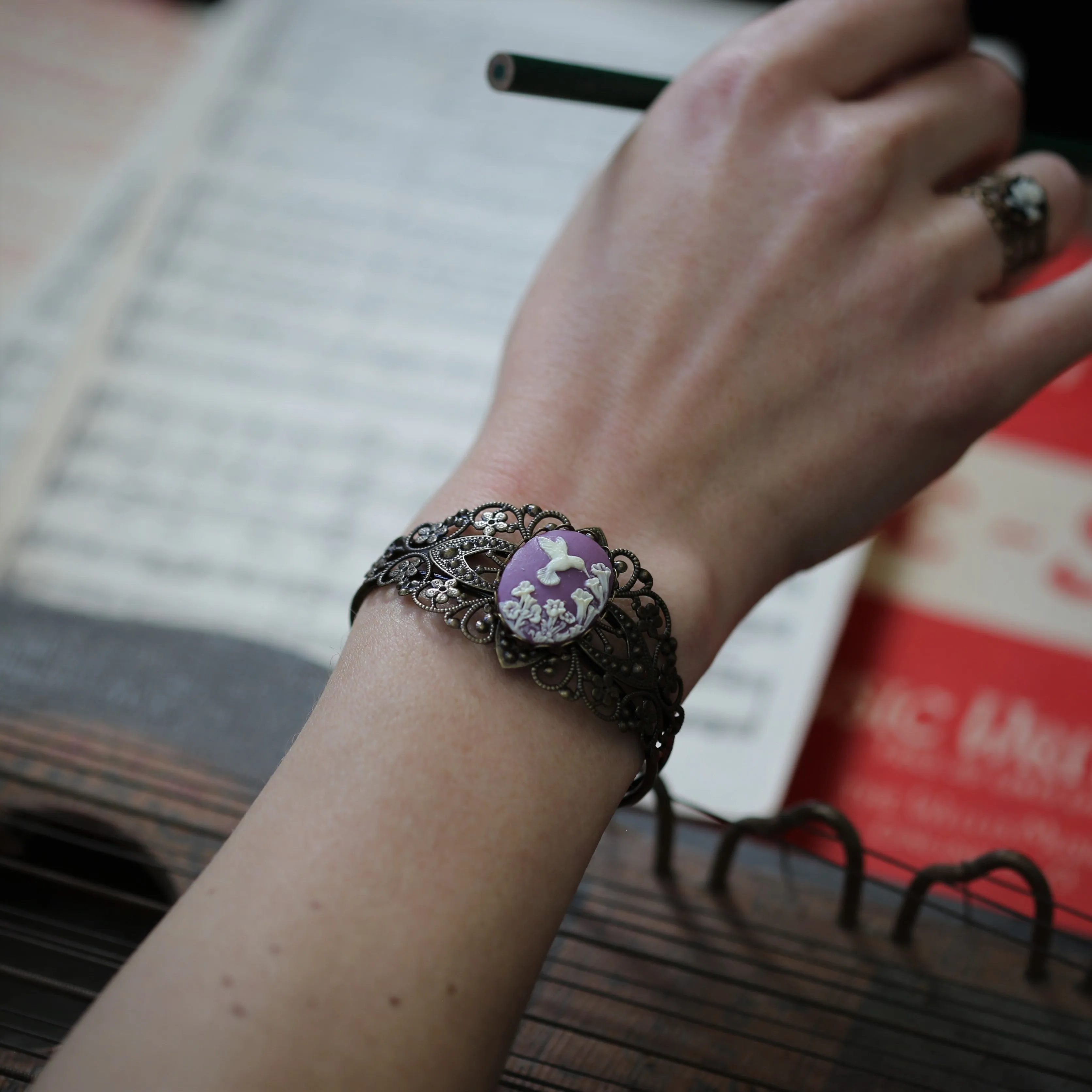 Cameo Cuff Bracelet - Fairy, Hummingbird, and Pegasus