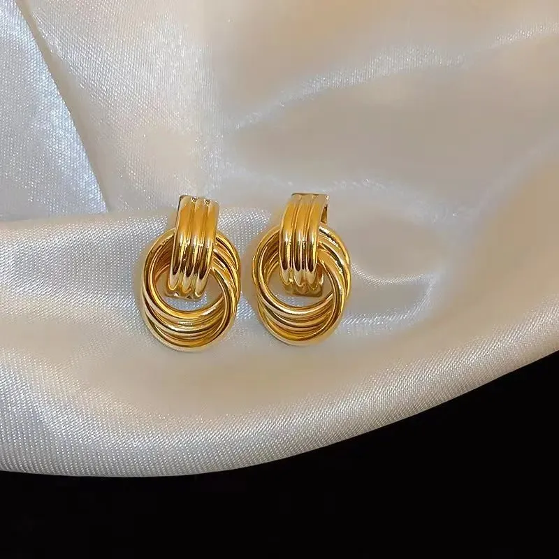 Chunky Hoop Knot Dangle Drop Stud Earrings