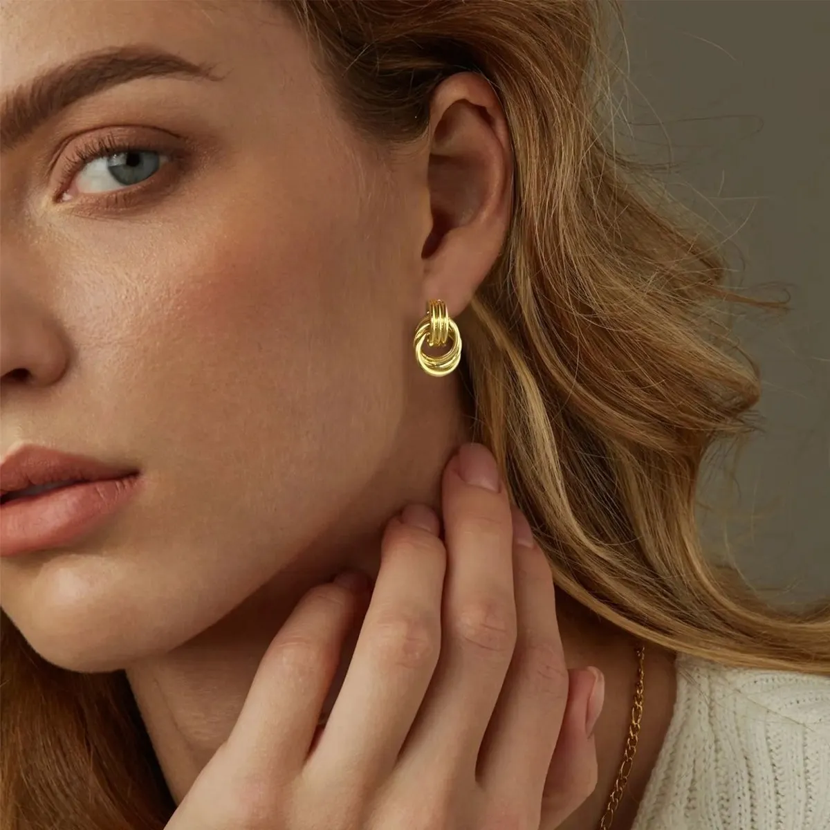Chunky Hoop Knot Dangle Drop Stud Earrings