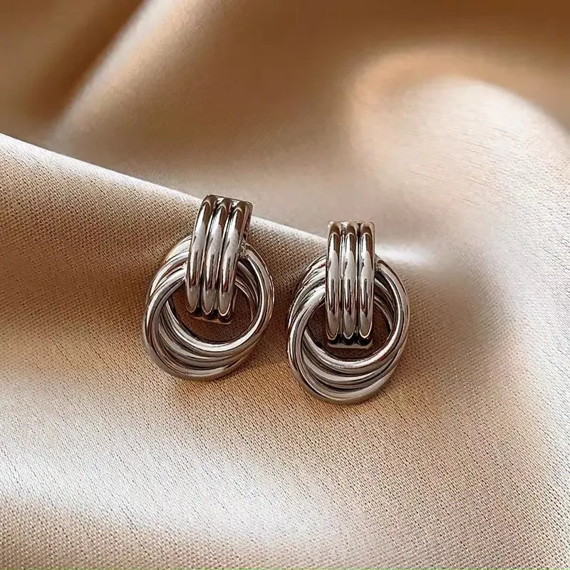 Chunky Hoop Knot Dangle Drop Stud Earrings