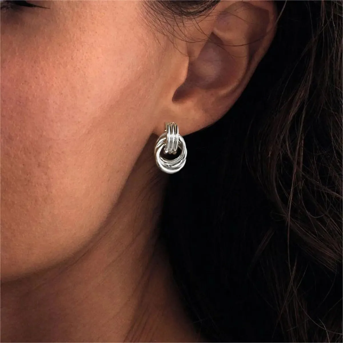 Chunky Hoop Knot Dangle Drop Stud Earrings