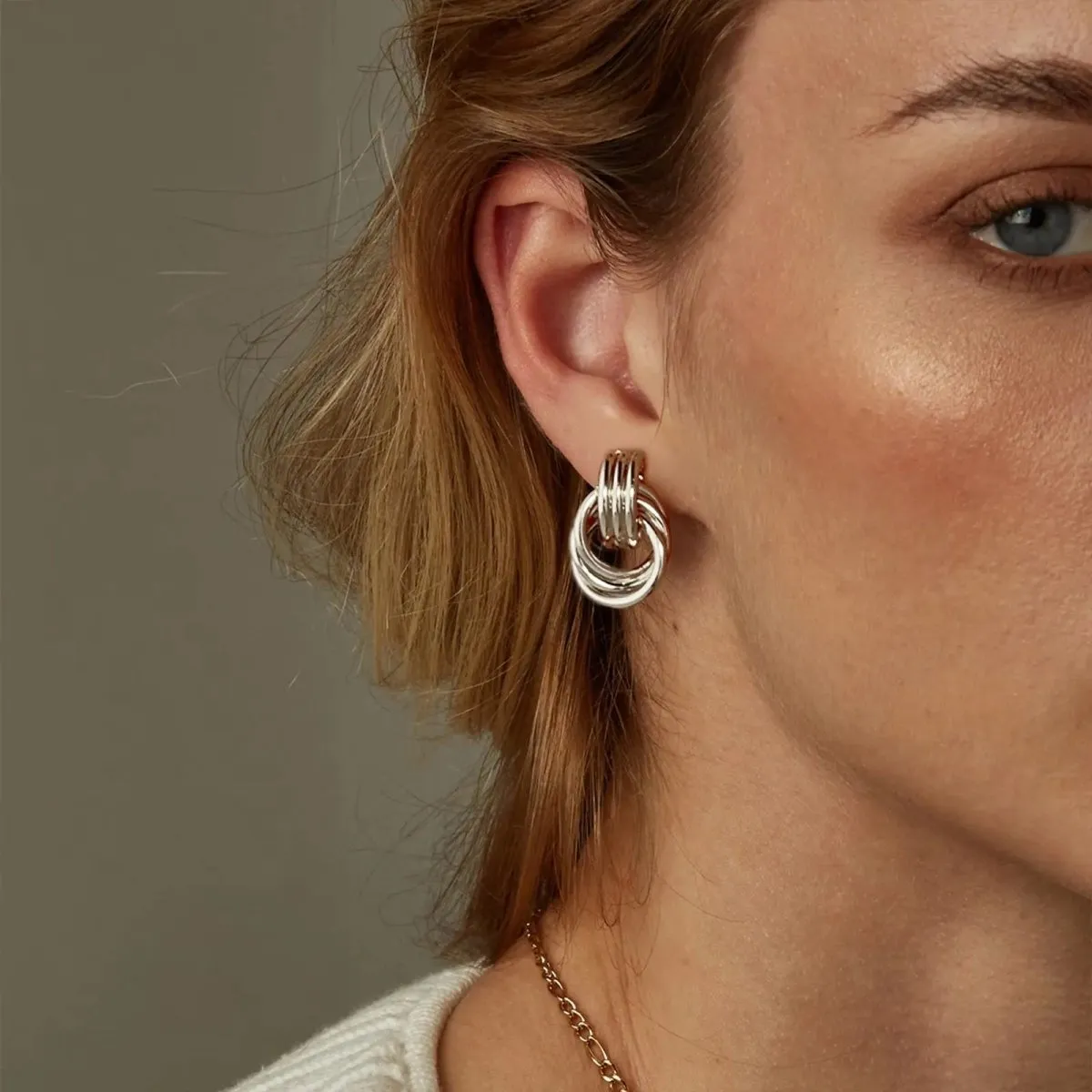 Chunky Hoop Knot Dangle Drop Stud Earrings