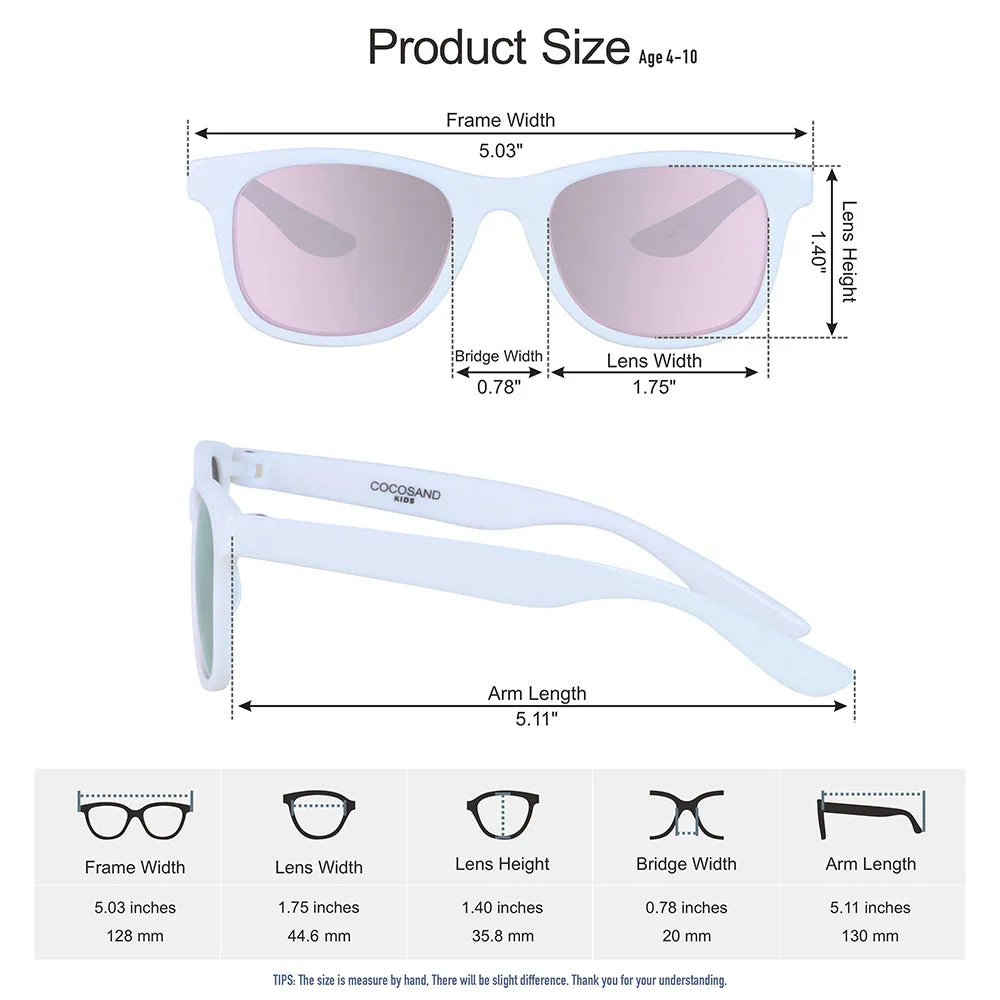 COCOSAND Classic Kids Sunglasses Square Frame UV 400 Protection, Age 4-10, White with Rose Lens