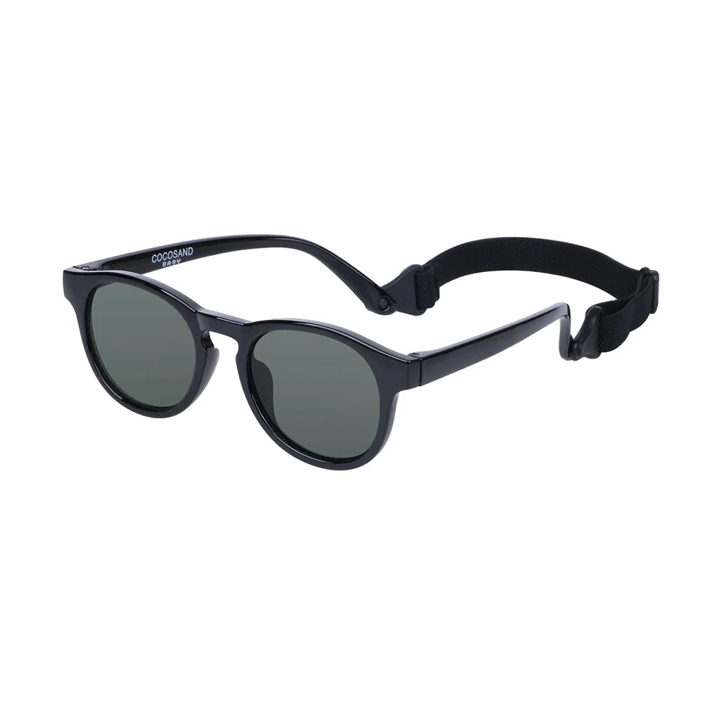 COCOSAND Round Baby Sunglasses with Strap Flexible Frame UV 400 Protection, Age 0-2, Black