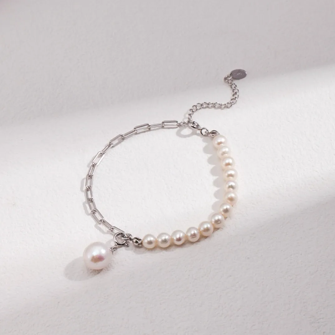 Elegant Baroque Pearl Splice Chain Bracelet