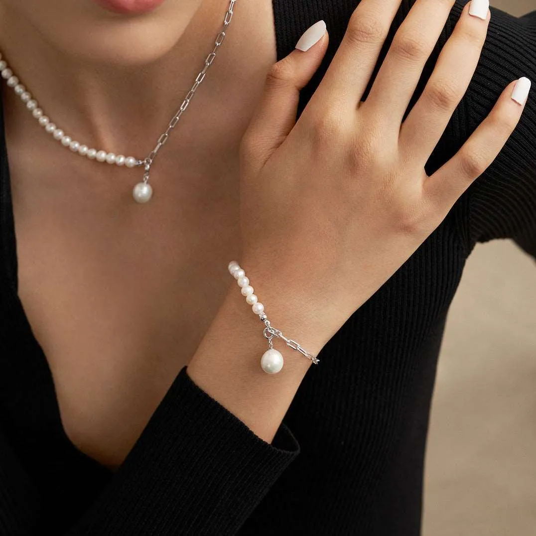 Elegant Baroque Pearl Splice Chain Bracelet