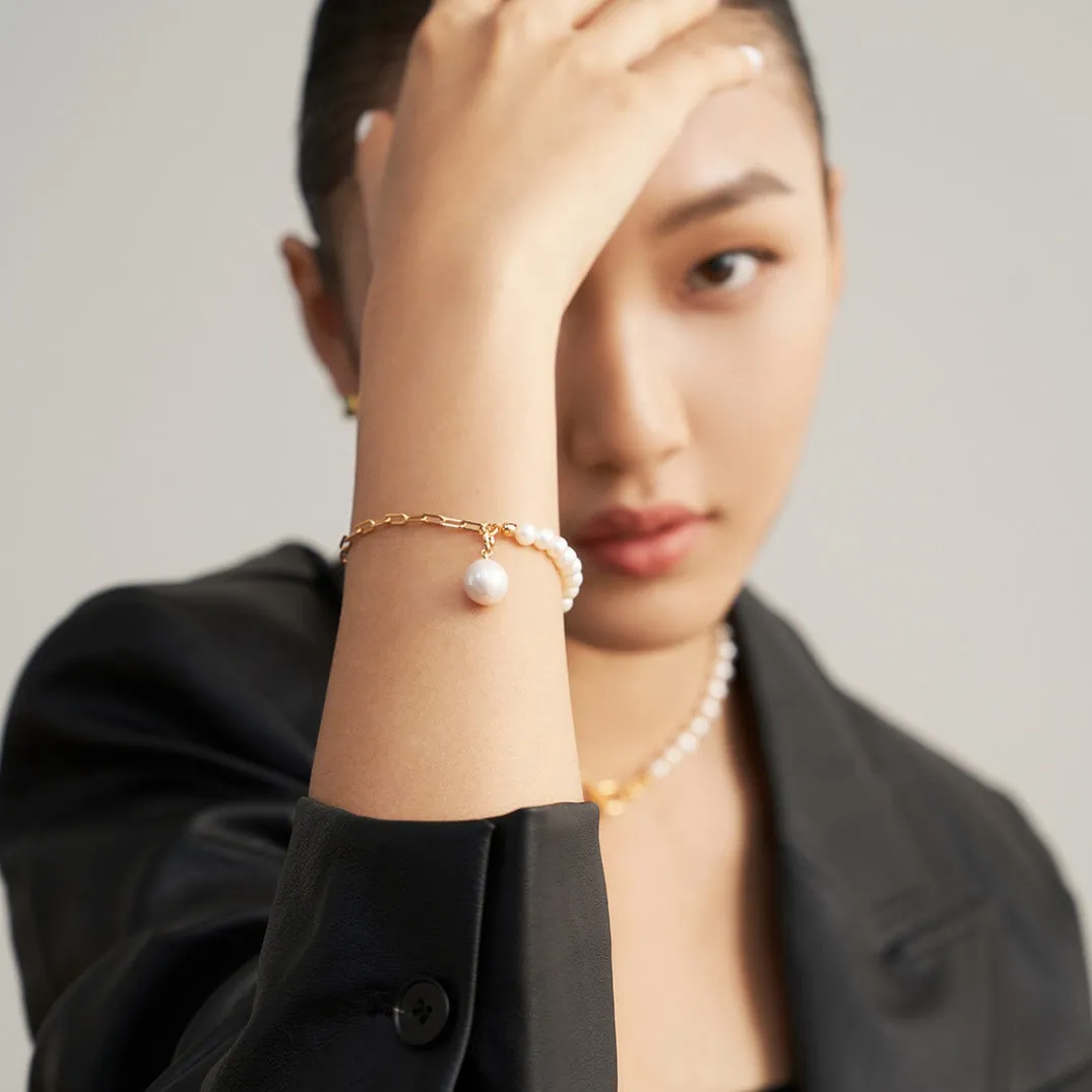 Elegant Baroque Pearl Splice Chain Bracelet