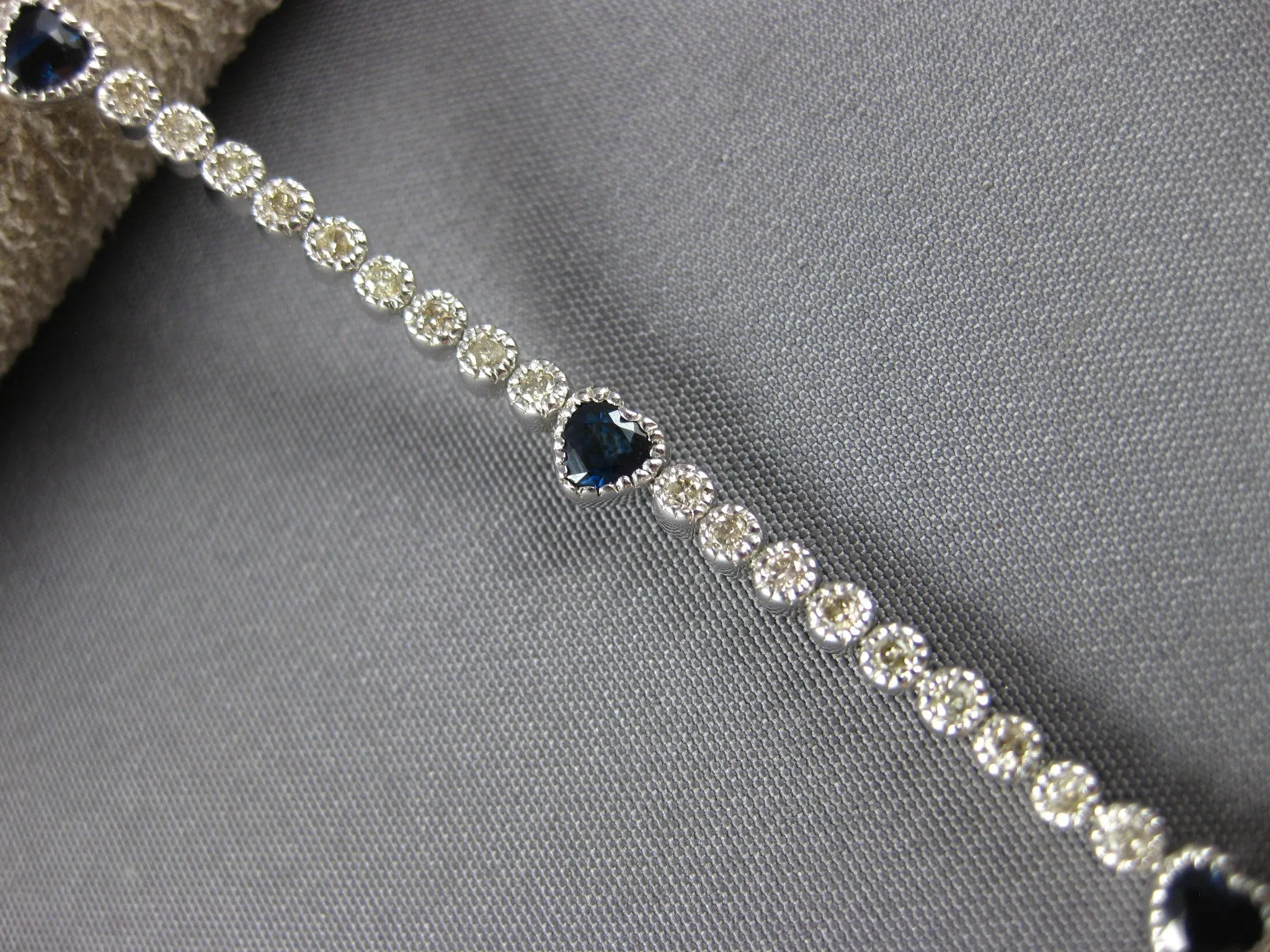 ESTATE 1.96CT DIAMOND & AAA SAPPHIRE 18KT WHITE GOLD MULTI HEART TENNIS BRACELET