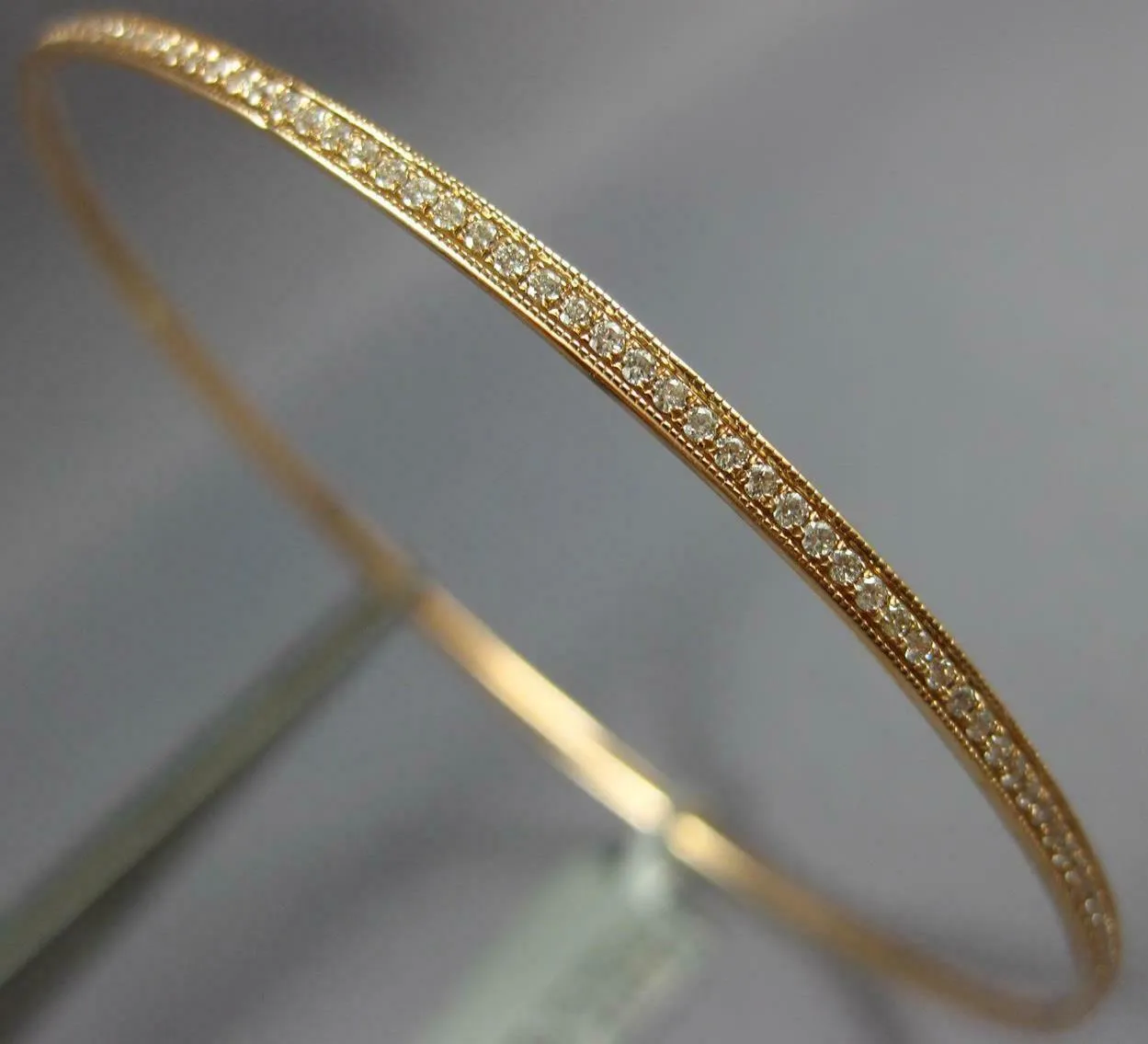 ESTATE LARGE .90CT DIAMOND 18KT ROSE GOLD 3D ROUND ETERNITY 2mm BANGLE BRACELET