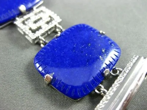 ESTATE LARGE & WIDE 36.20CT DIAMOND & LAPIS 14KT WHITE GOLD FILIGREE BRACELET