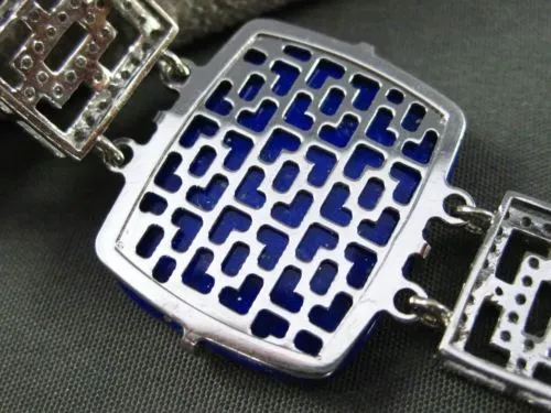 ESTATE LARGE & WIDE 36.20CT DIAMOND & LAPIS 14KT WHITE GOLD FILIGREE BRACELET