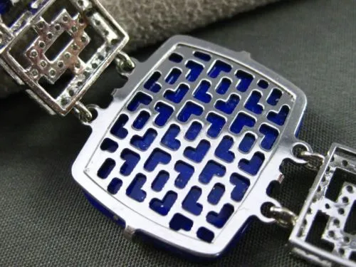 ESTATE LARGE & WIDE 36.20CT DIAMOND & LAPIS 14KT WHITE GOLD FILIGREE BRACELET